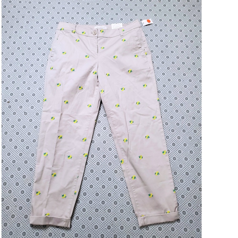 NWT‎ Talbots Lemon Print Ankle Pants Cropped Chinos Casual Petite 4P